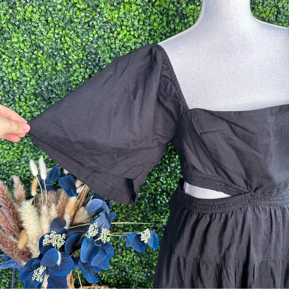 NWT Free People Cross‎ Of Sunlight Mini Dress Cutout Waist  Black linen blnd - Picture 9 of 14